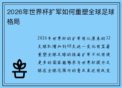 2026年世界杯扩军如何重塑全球足球格局